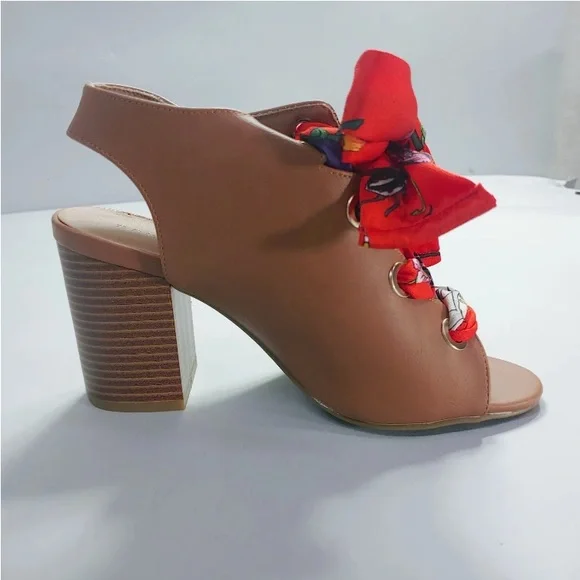 Sz 5.5 Tan Womens Bamboo heels sz 5.5 Scarf Ties - Picture 4 of 10